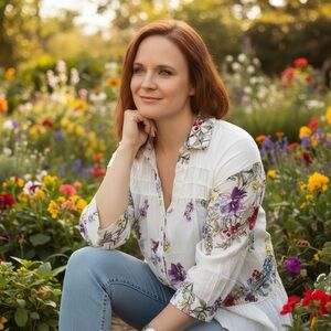 POL Off White Floral Print Button Down Short Sleeve Boho Women's Top